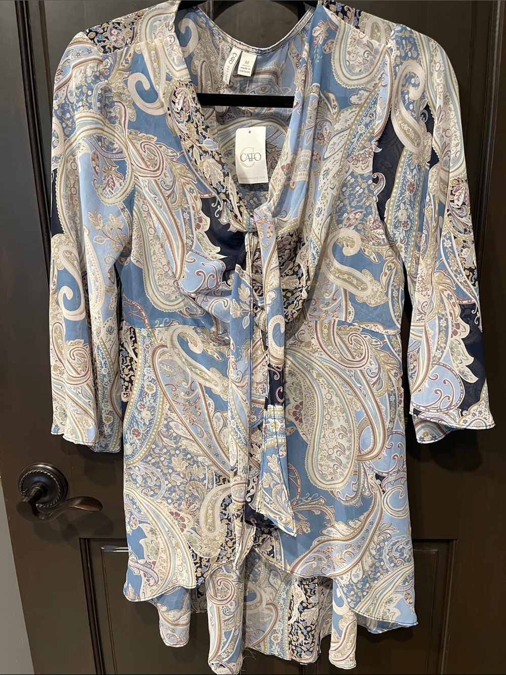 Cato Blue Paisley Tie-Neck Tunic Top